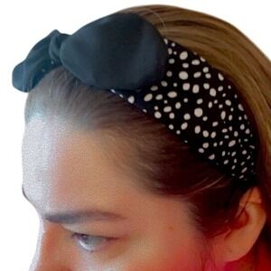 Retro Polka Dot Knot Headband Black White Wide Fabric Hair‎ Accessory